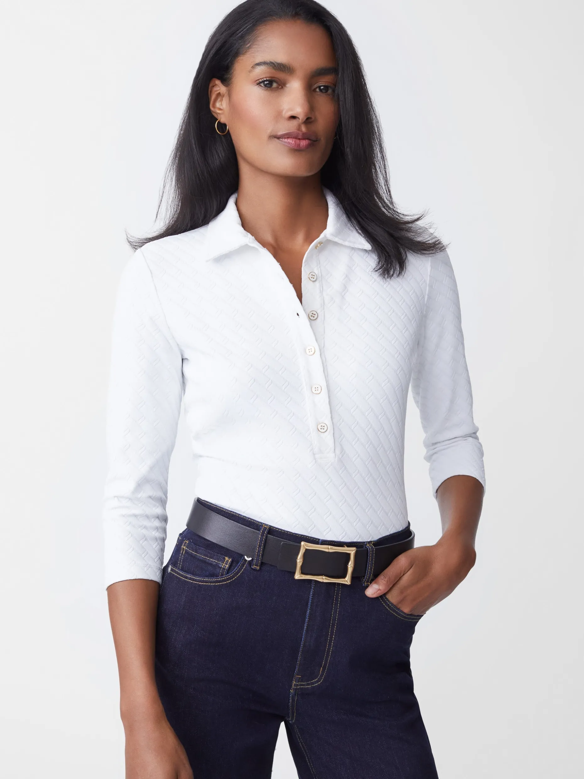 Court 3/4 Sleeve Polo In Fernwood Geo Jacquard