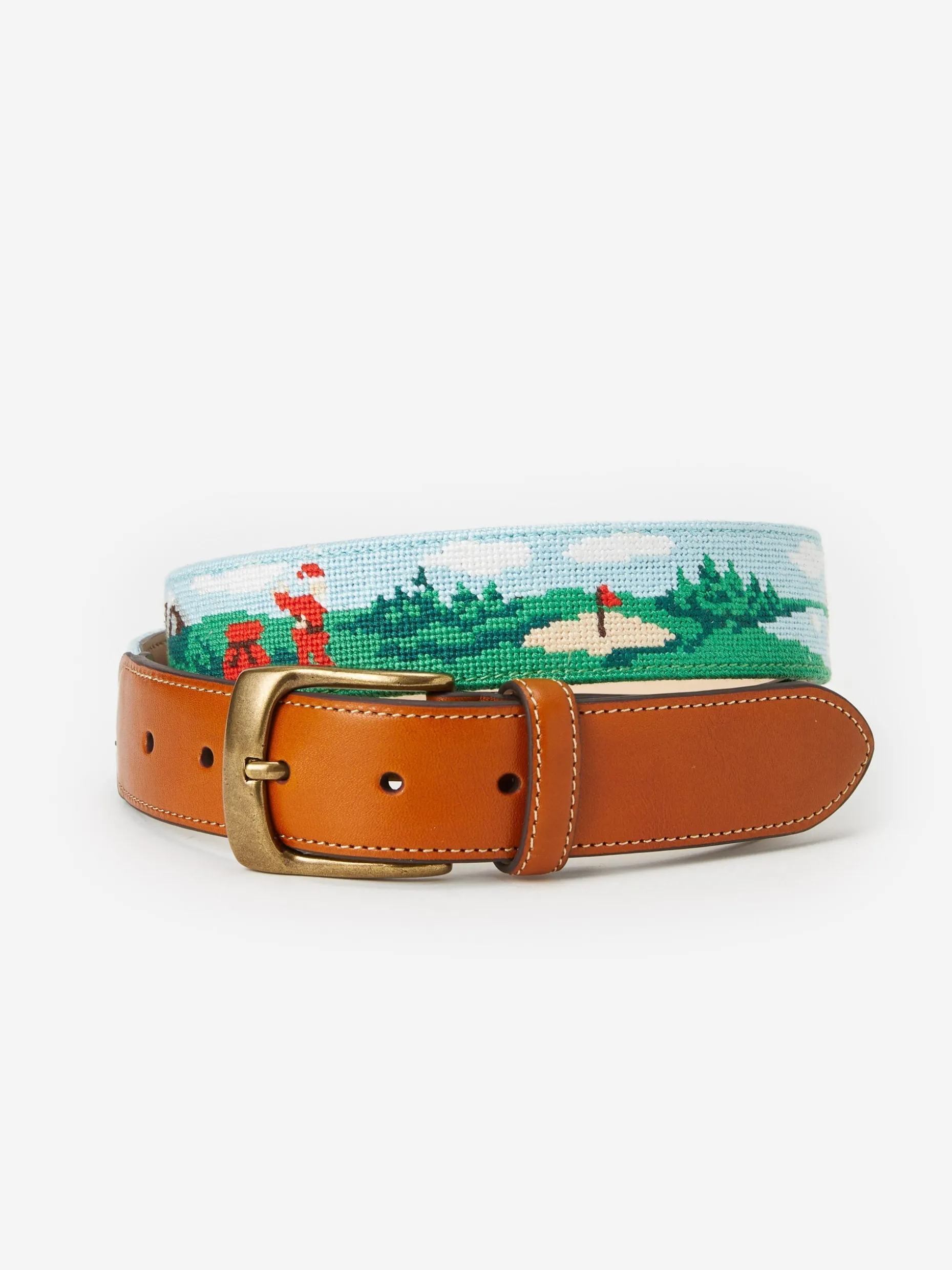 Needlepoint Belt In Santa Play Golf